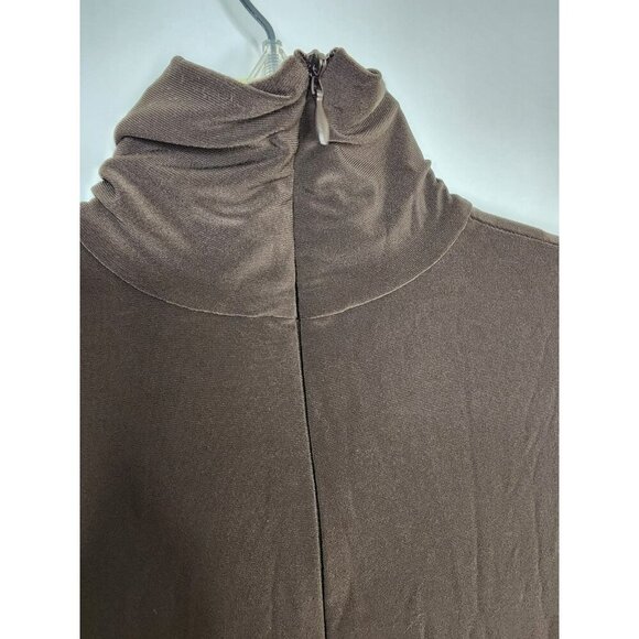 Norma Kamali Brown Stretch Jersey Back Zip Turtleneck Slim Fit Long Sleeve Sz XS - Picture 4 of 5